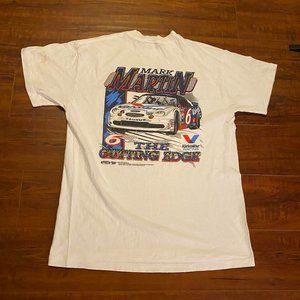 Vintage 1996 Mark Martin #6 Nascar White Graphic Pocket Tee Shirt size Large